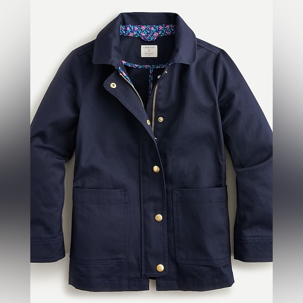 Crew cuts j crew girls navy barn jacket floral print 10 NWOT